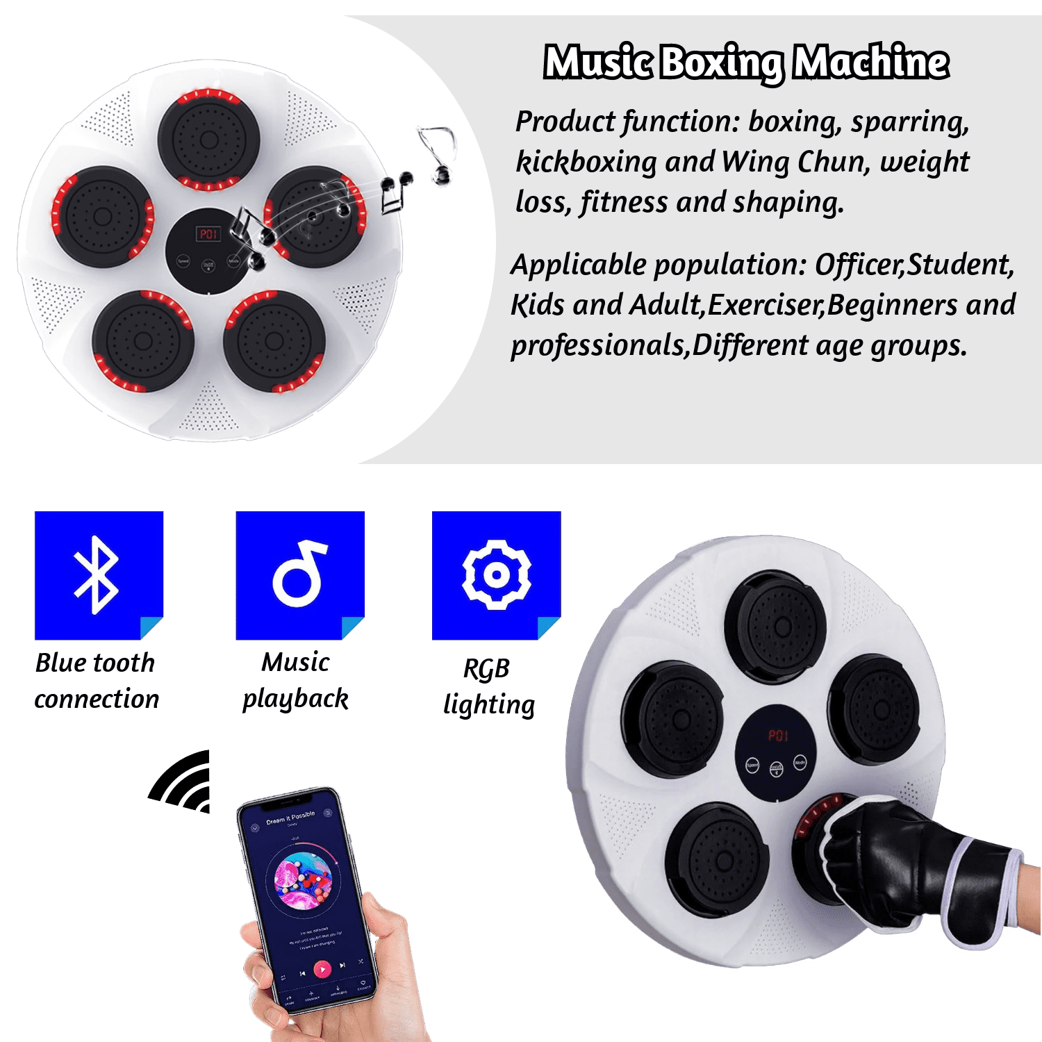 White OnePunch™ Music Boxing Machine V1 - OnePunch™